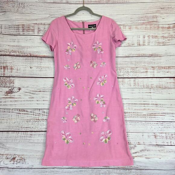 Vintage Silk Linen 8 Dress 10 Blazer Set Pink Pastel Embroidered Coquette Floral - Picture 2 of 16